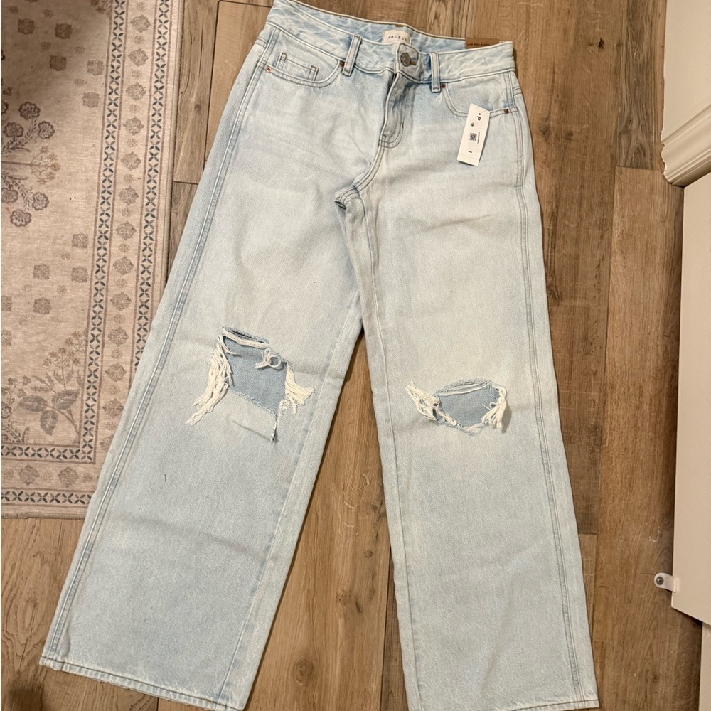 PacSun Low Rise Baggy Light Blue Distressed Wide Leg Jeans